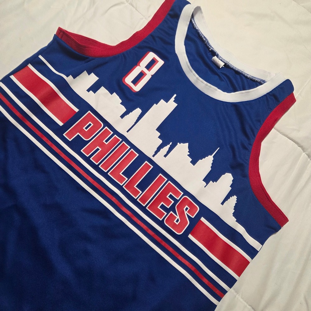 Philadelphia Phillies Nick Castellanos 8 Skyline Jersey Tank Top Mens Large Blue